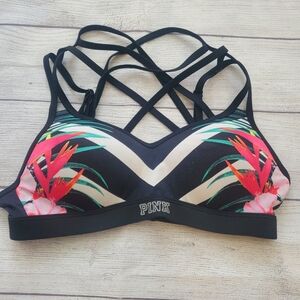 Pink by Victoria secret Push up bra. Size XS. Black with tropical print.